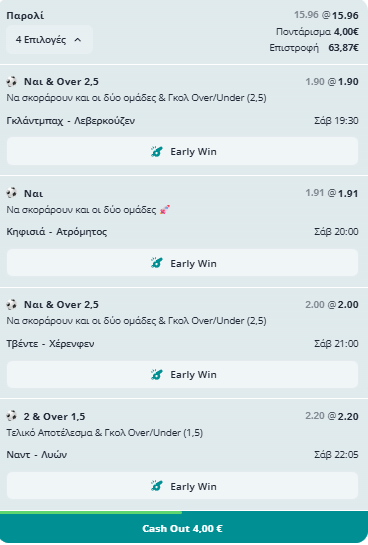 Διπλό Σαββατιάτικο δελτίο με αποδόσεις   έκπληξη!
